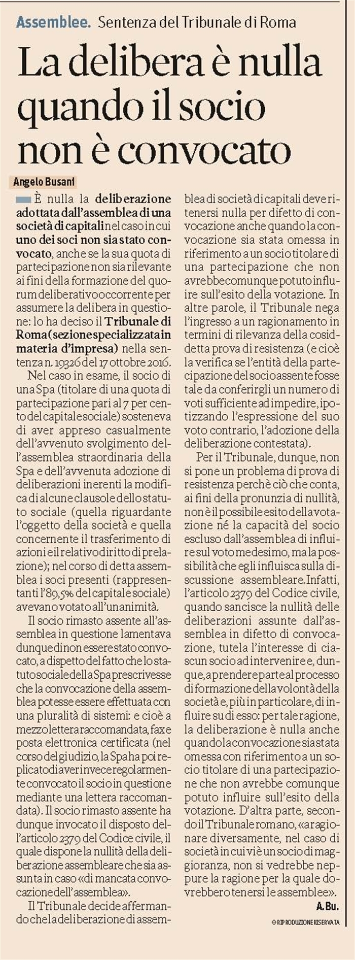 SOCIETA' - Convocazione dell'assemblea