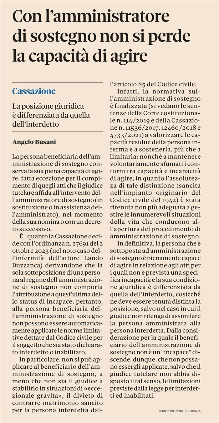 AMMINISTRAZIONE DI SOSTEGNO - Capacità dell'amministrato