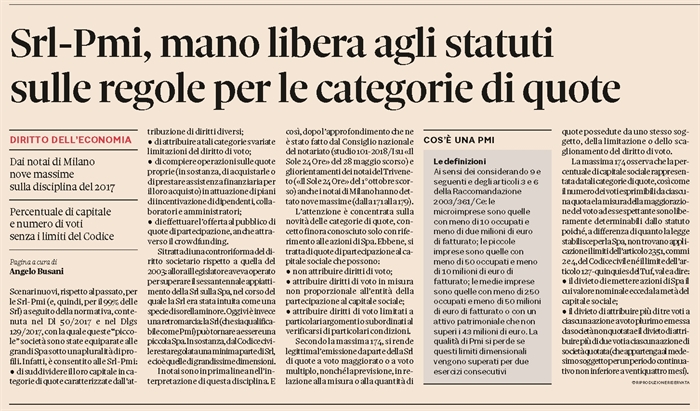 SOCIETA - Margini assai larghi di operatività statutaria per le PMI-Srl