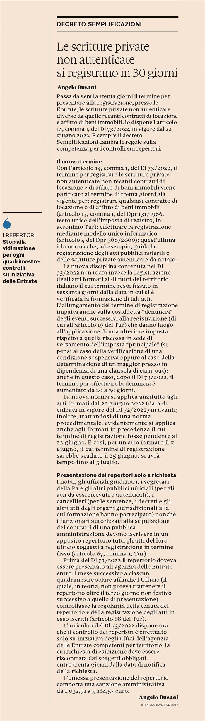 IMPOSTA DI REGISTRO - Registrazione scritture private non autenticate