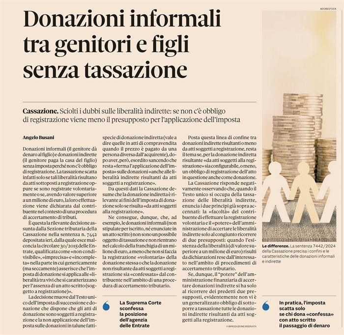 DONAZIONI INDIRETTE - Quando c'è obbligo di registrazione (pagina)