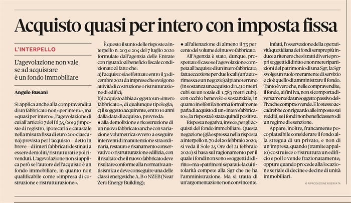 AGEVOLAZIONE ACQUISTA-RISTRUTTURA-VENDI - Anche se si acquista fabbricato non intero