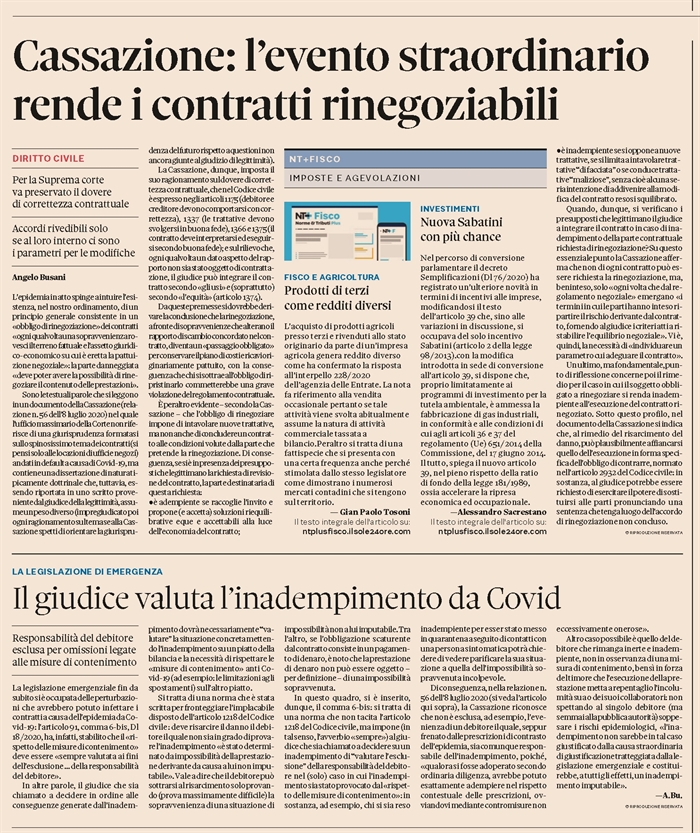 CONTRATTI - Clausole rinegoziabili a causa di COVID-19 ?