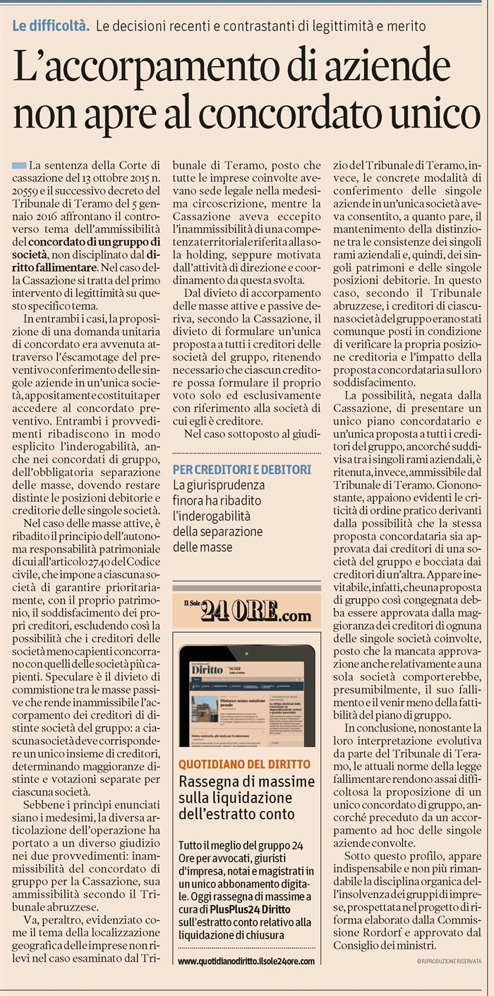 SOCIETA' - Concordato di gruppo