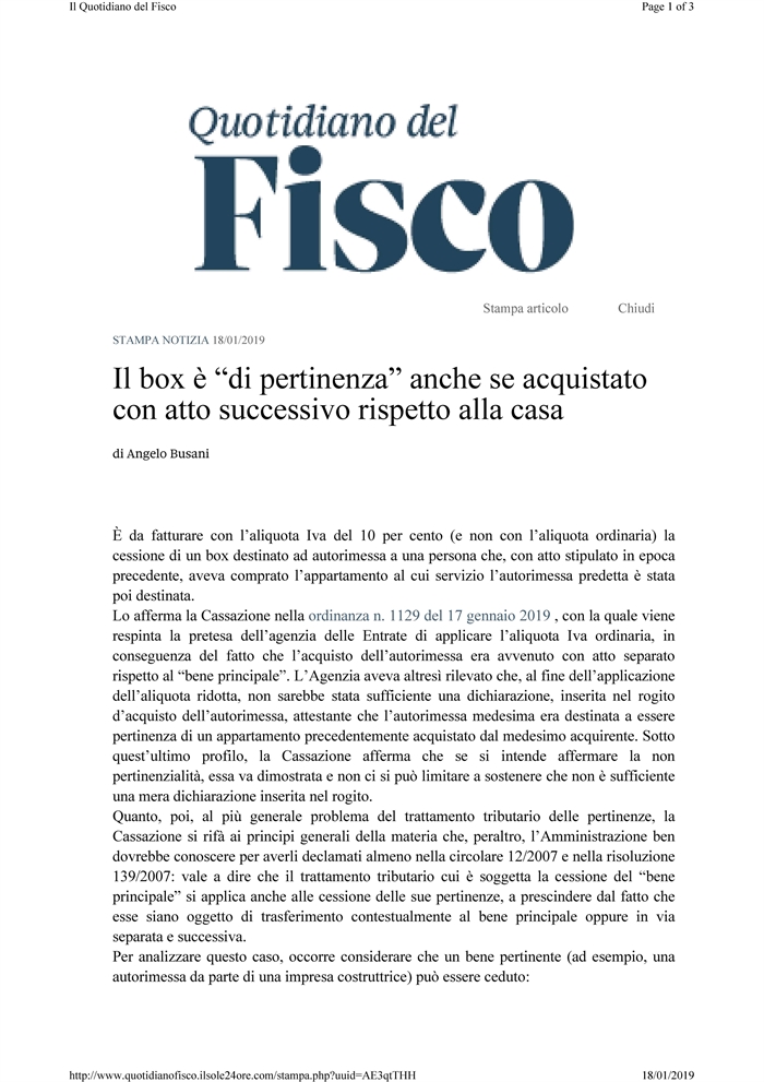 COMPRAVENDITA - Aliquota Iva per il box di pertinenza