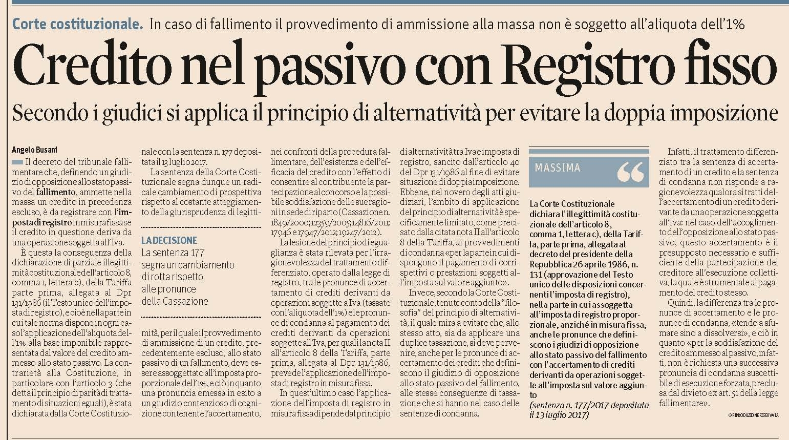 IMPOSTA DI REGISTRO - Imposta fissa per il decreto di ammissione allo ...