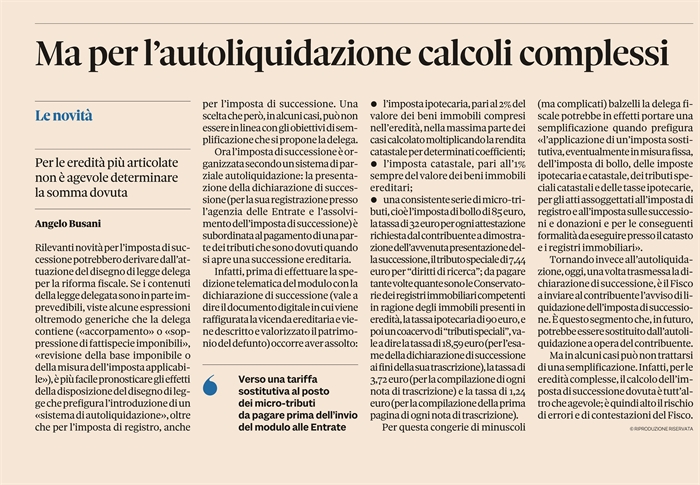 RIFORMA FISCALE - Probabili semplificazioni per l'imposta di successione
