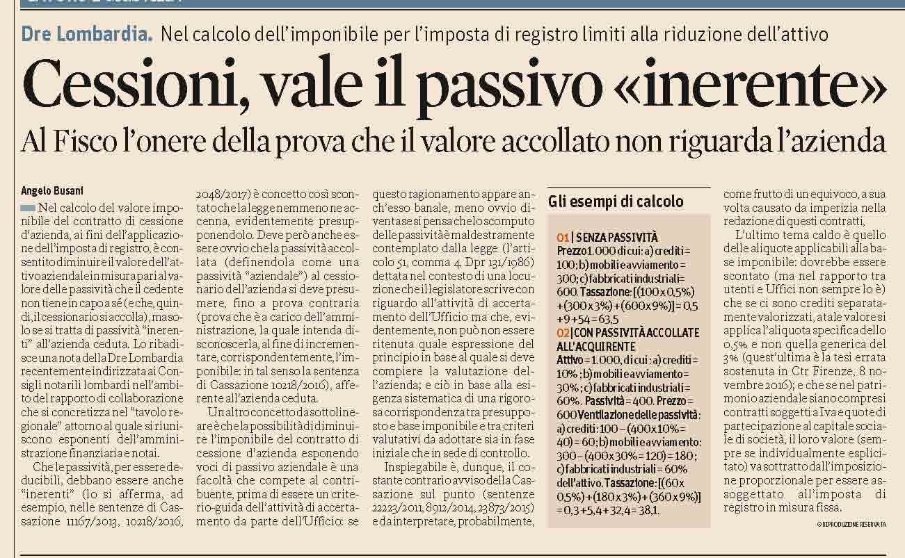 cessione azienda imposta di registro