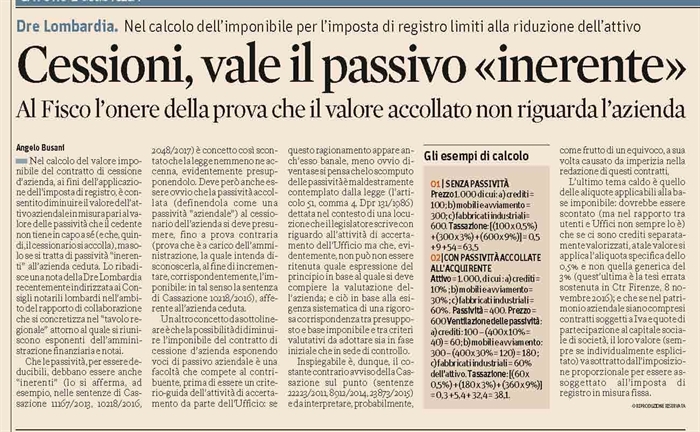 CESSIONE DI AZIENDA - La deduzione delle passività dall'imponibile