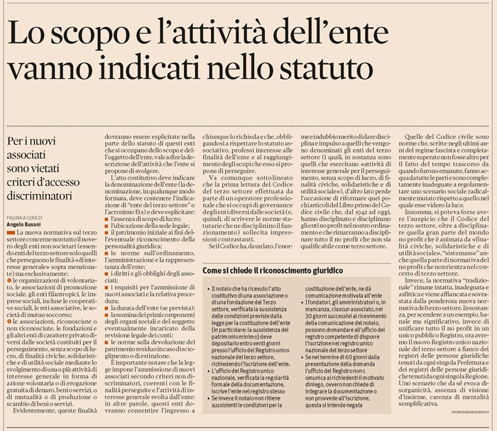 ENTI NO PROFIT - L'atto costitutivo degli Enti del Terzo Settore