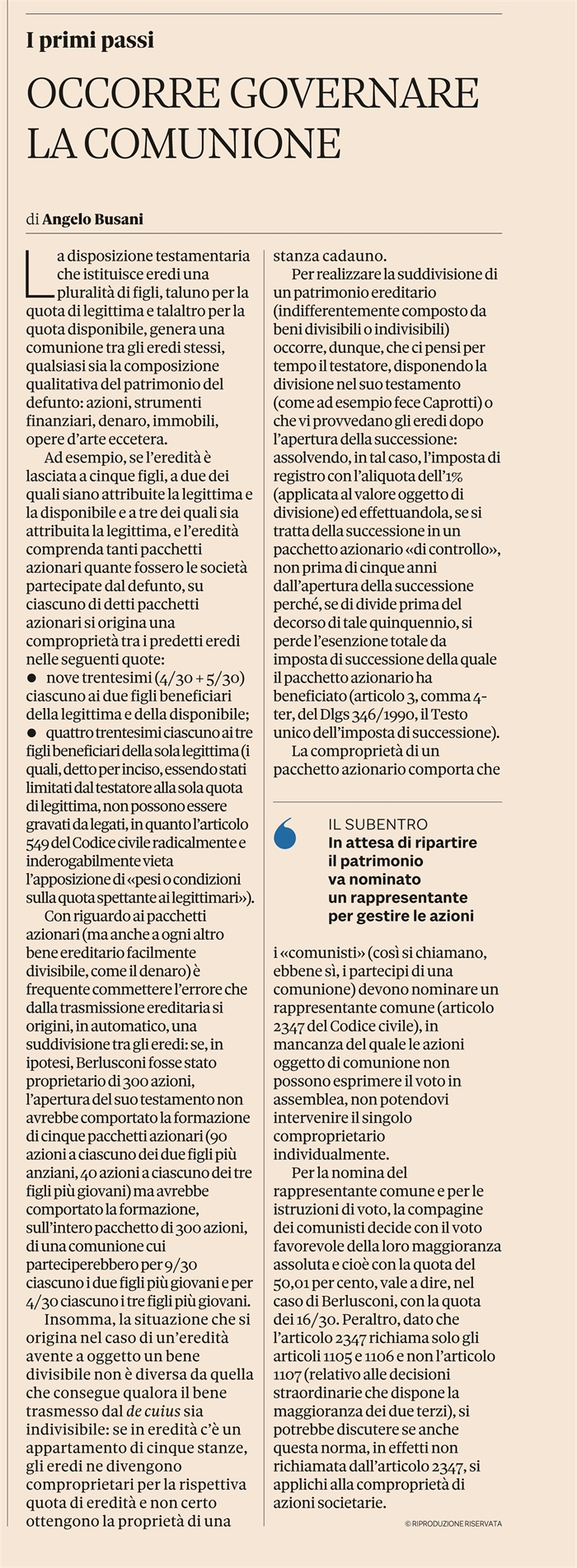 L'EREDITA' DI BERLUSCONI - 3) La comunione dei coeredi