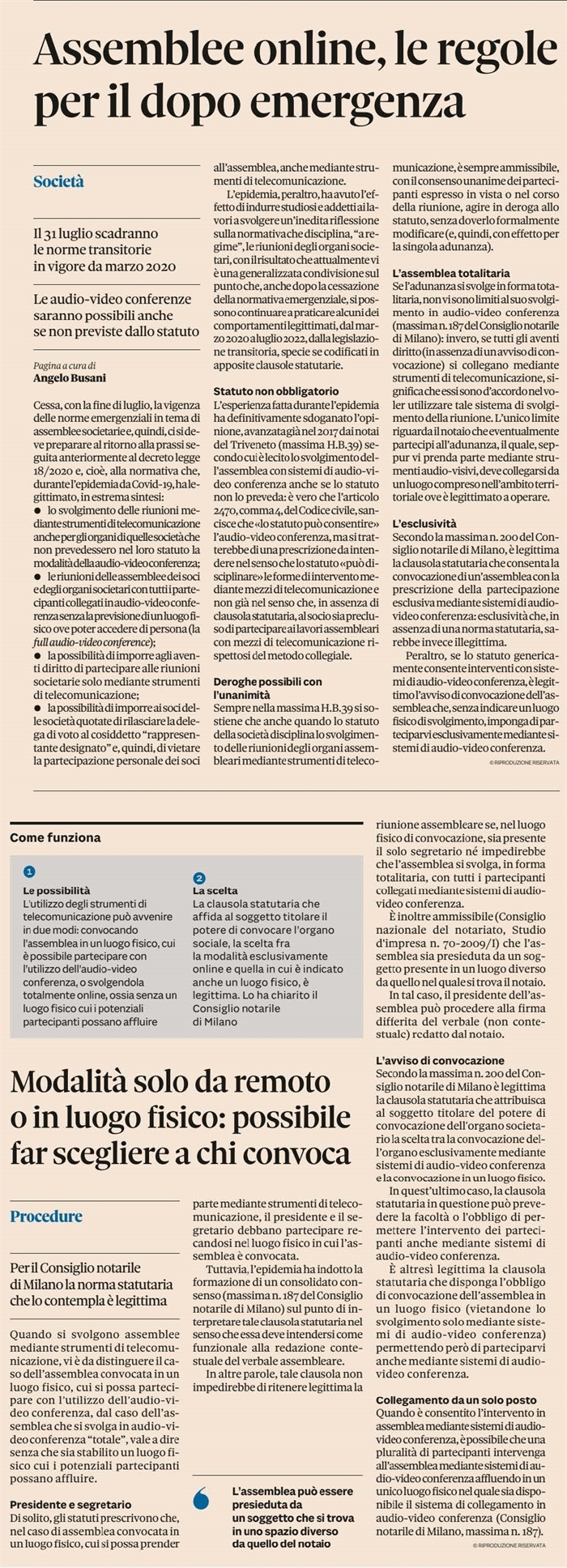 SOCIETA - Assemblee on line dopo Covid-19