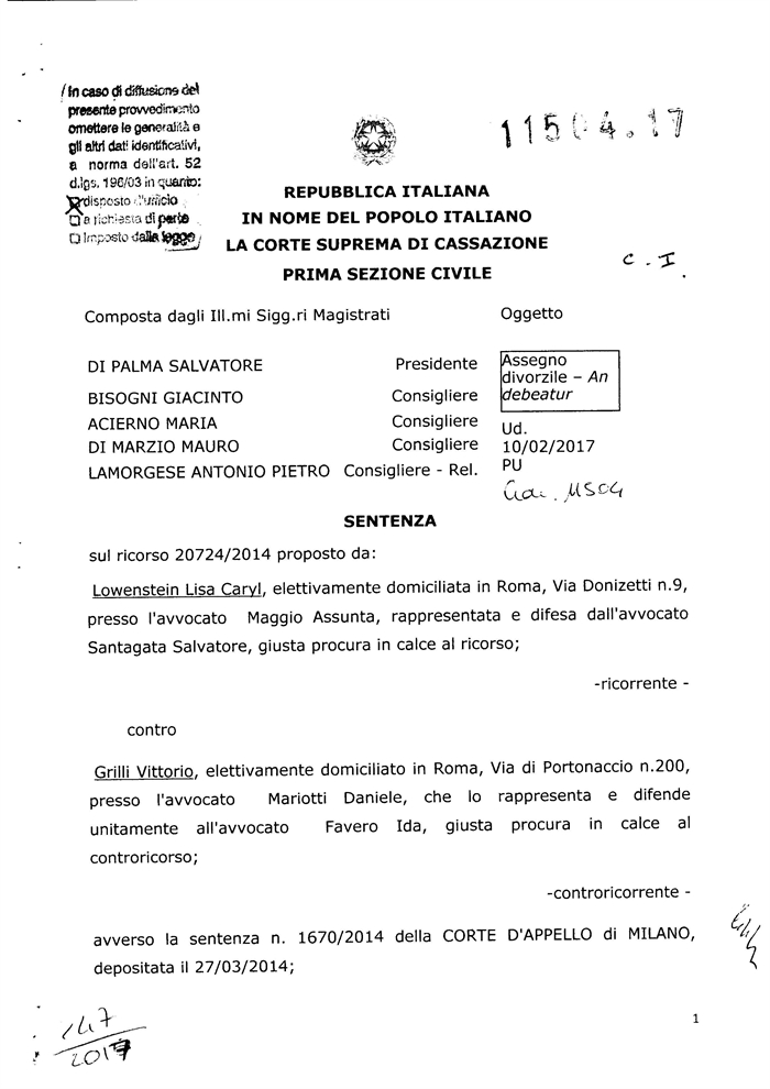 FAMIGLIA - Quantificazione dell'assegno di divorzio (Cass. 11504/2017)