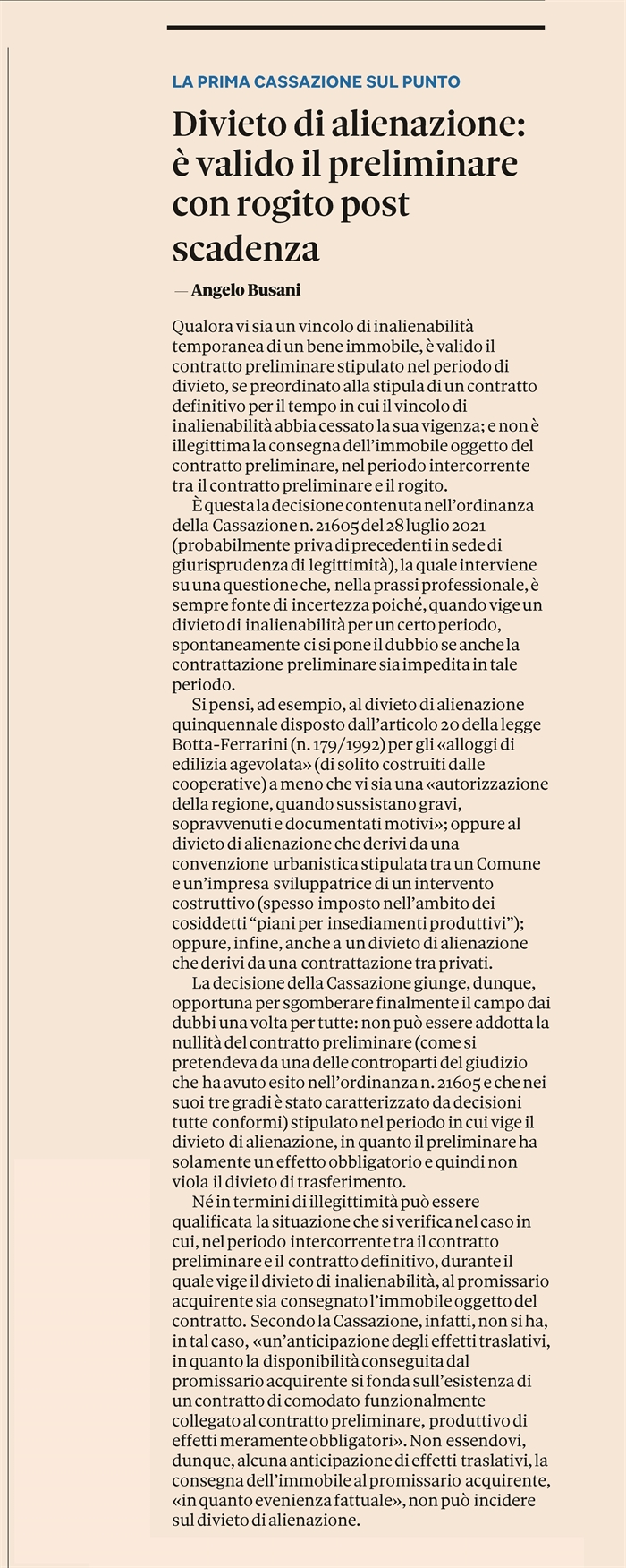 COMPRAVENDITA - Preliminare e temporaneo vincolo di non alienazione 