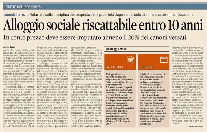 COMPRAVENDITA - Il riscatto degli alloggi sociali