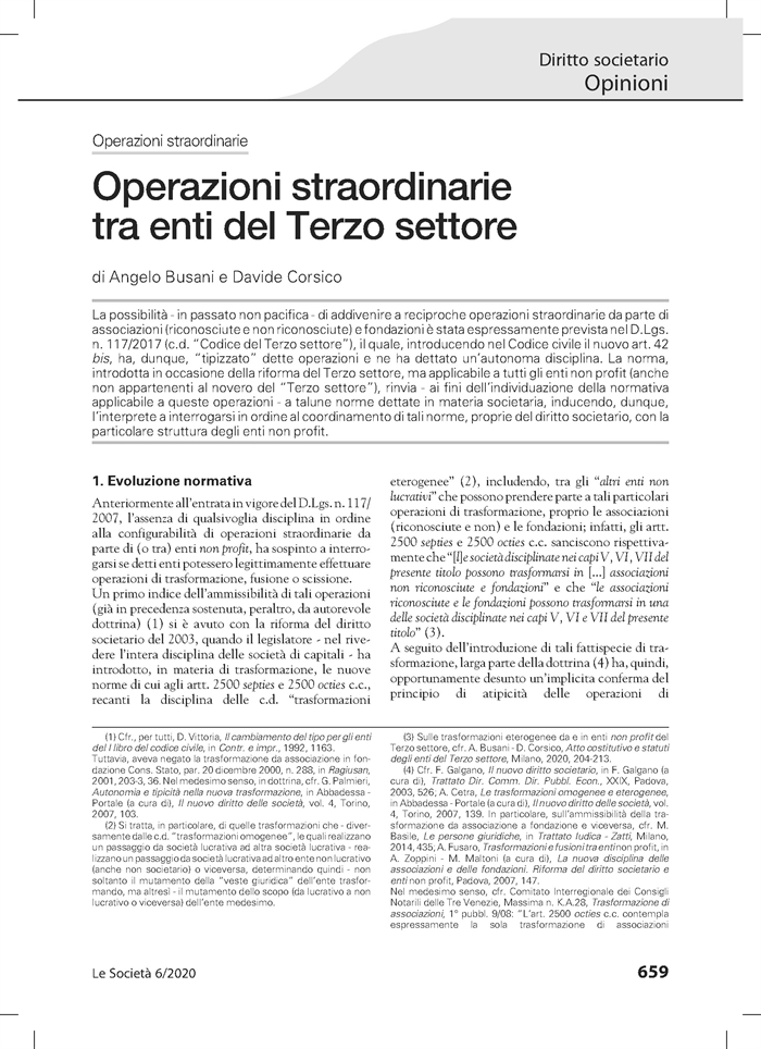 ENTI TERZO SETTORE - Le operazioni straordinarie