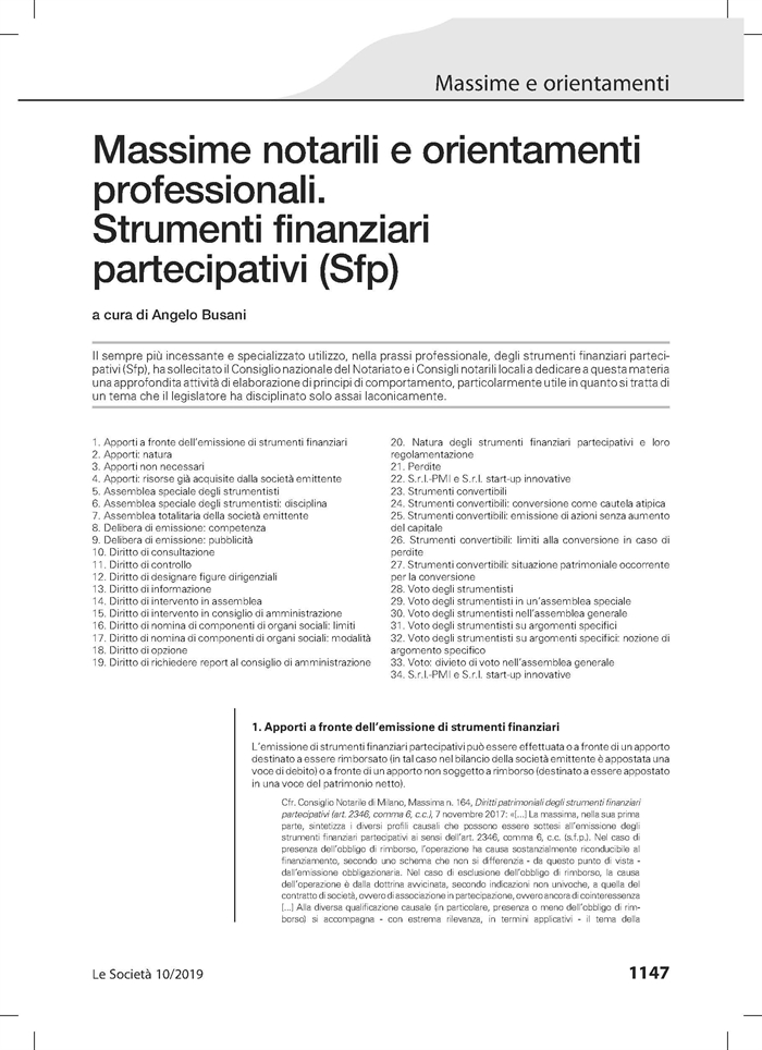 SOCIETA' - Strumenti finanziari partecipativi (Sfp)