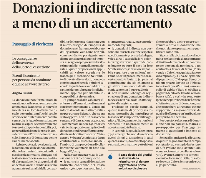 DONAZIONE INDIRETTA - Quando tassata e quando no
