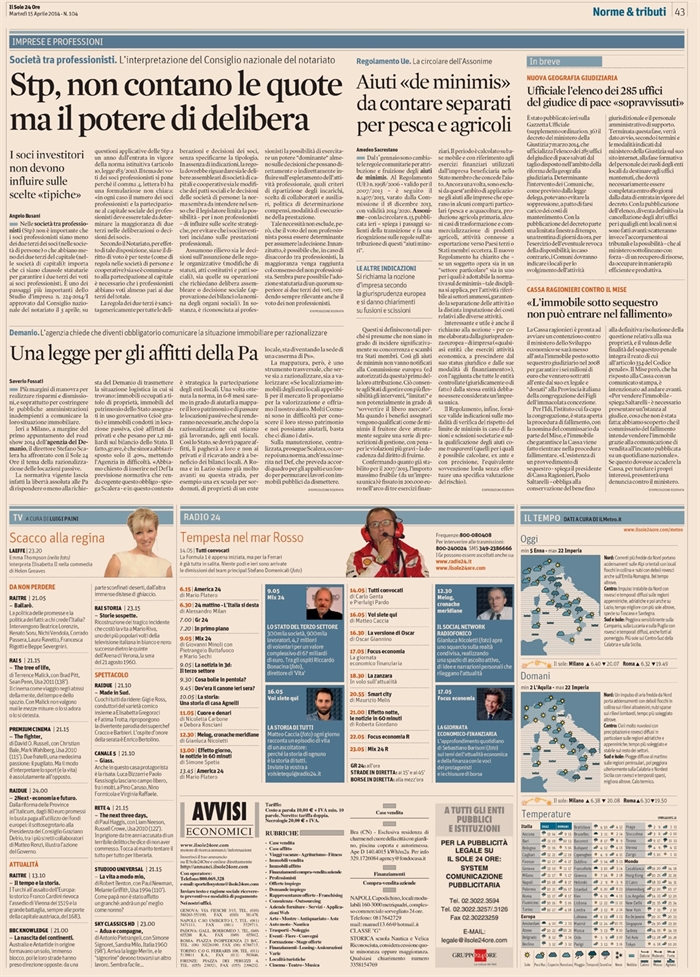 2014-04 - SOCIETA' - Stp non contano le quote ma il potere di delibera
