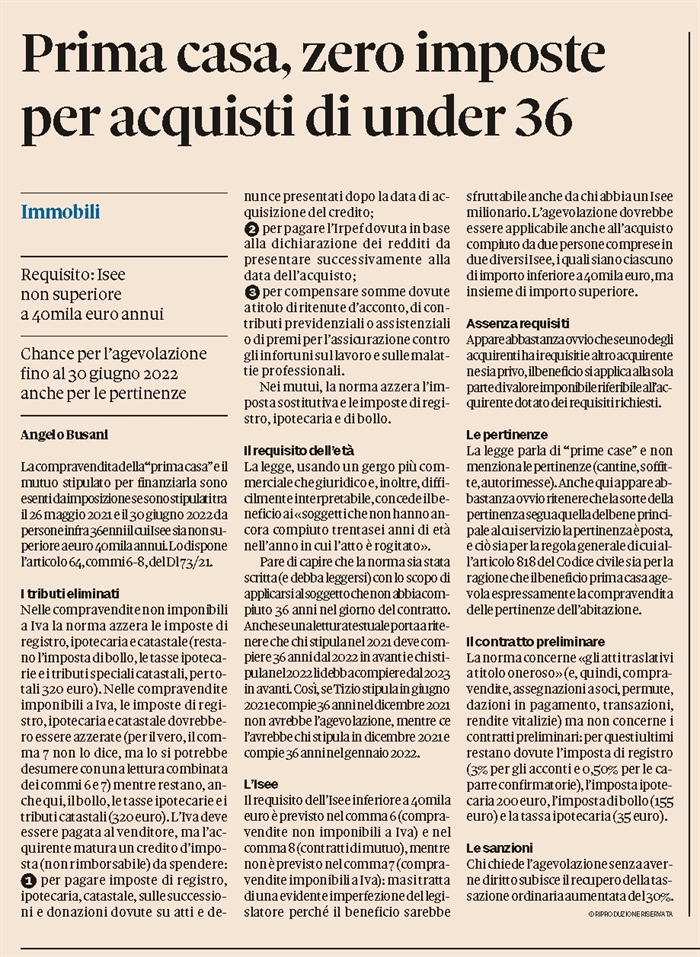 PRIMA CASA UNDER 36 - Acquisto senza imposte