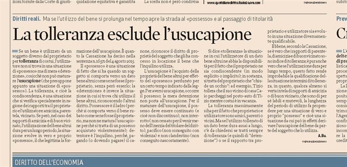 COMPRAVENDITA - USUCAPIONE - TOLLERANZA