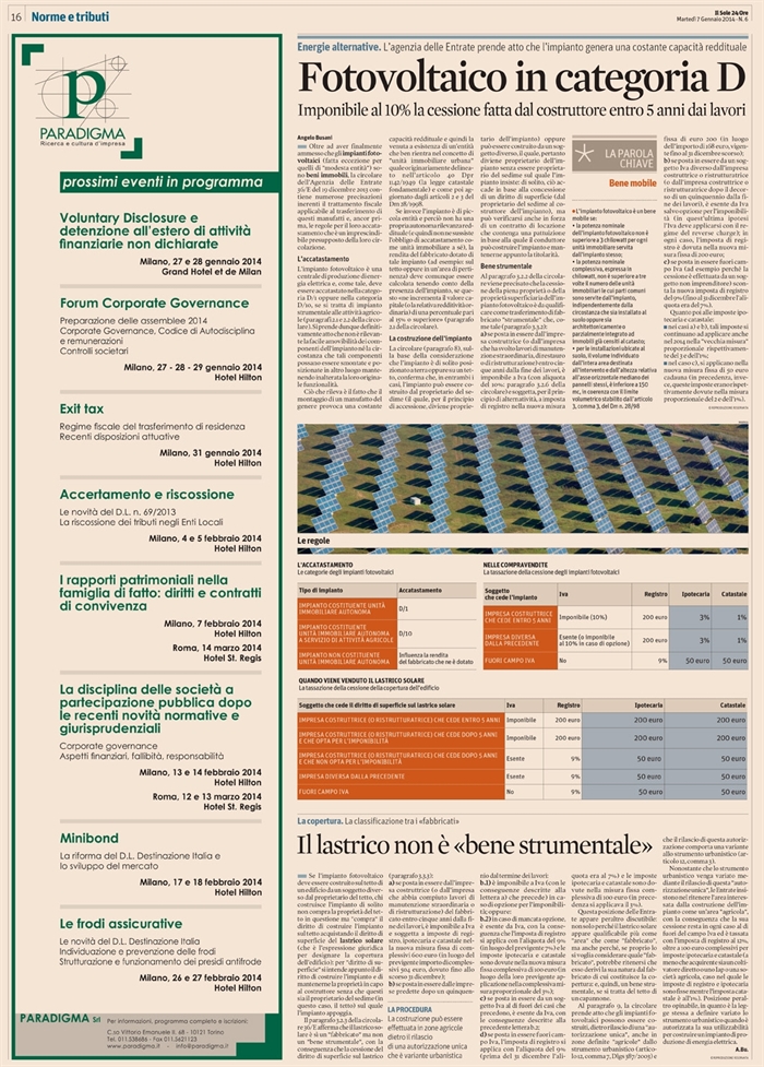 2014-01 - COMPRAVENDITA - Fotovoltaico e tassazione