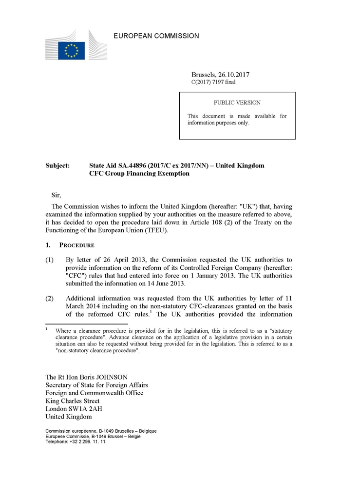 INTERNATIONAL - EUROPE: Commission publishes argument against UK's CFC exemption 