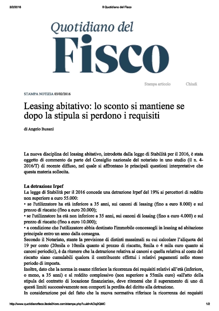 COMPRAVENDITA - Leasing di abitazioni